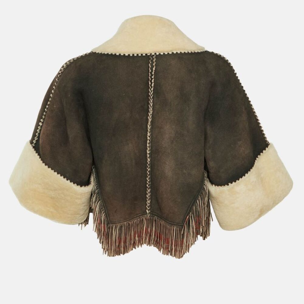 Alaia Brown/black Shearling Fringed Cropped Jacket M - Picture 2 of 5